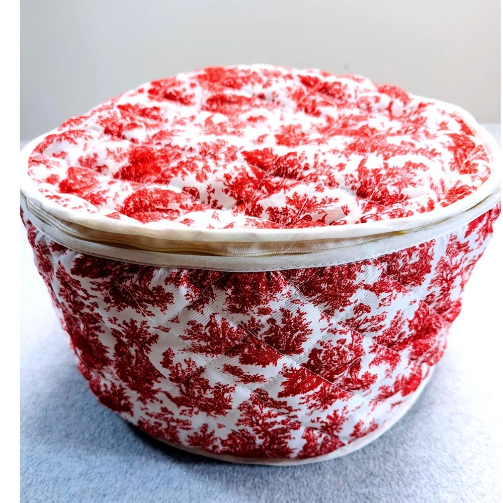 Base4 Red Toile Quilted China Storage Set Dish Plate Protector Fabric Organizer